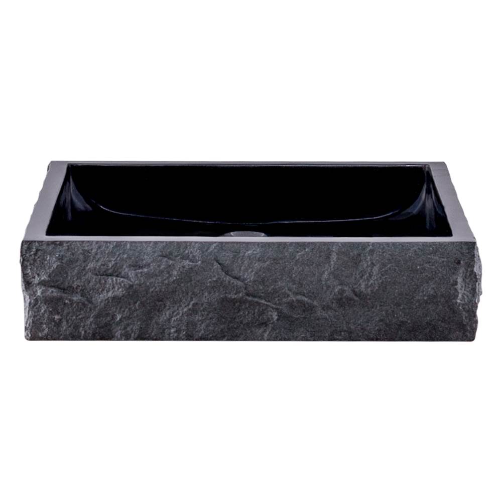 Novatto Novatto Square Black Granite Vessel Sink with Chiseled Exterior