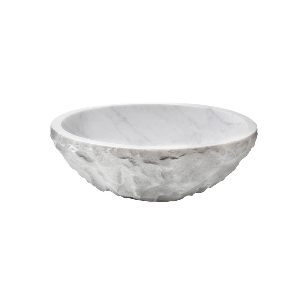 Novatto Carrera Marble Stone Vessel Sink with Chiseled Exterior