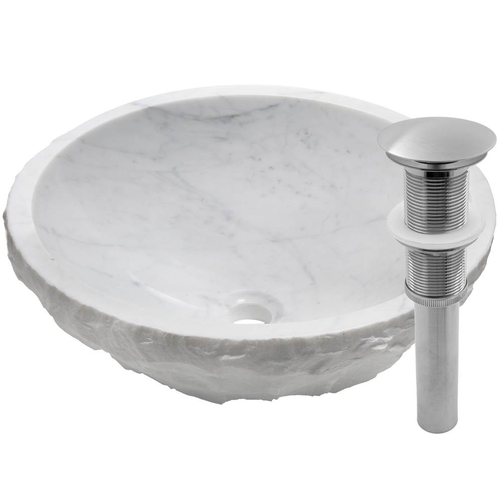 Novatto Natural Carrera Marble Stone Vessel Sink with Brushed Nickel Drain and Sealer