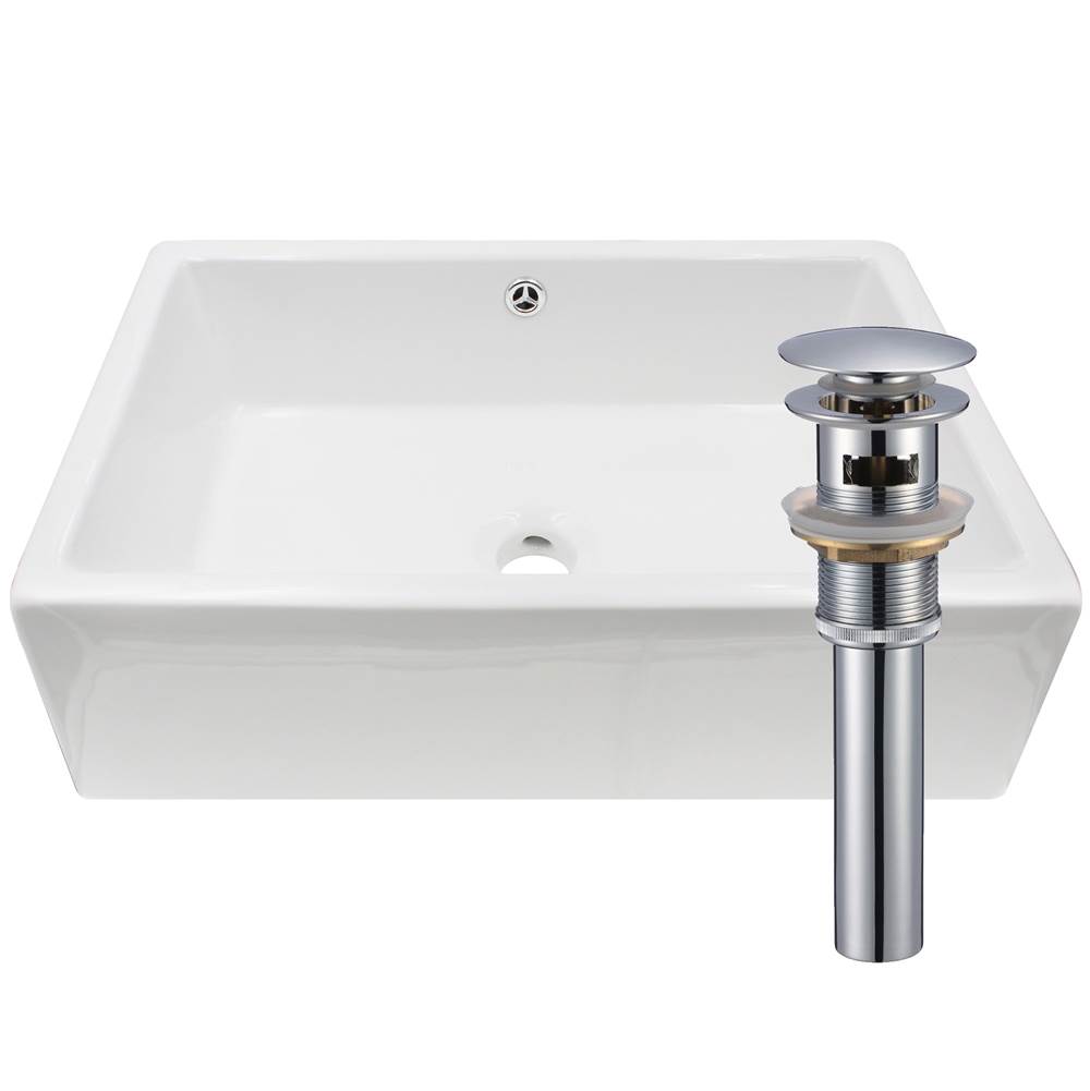 Novatto Rectangular White Porcelain Sink Set with Chrome Drain and Sealer