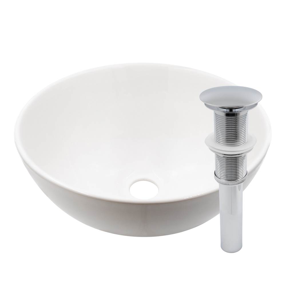 Novatto Mini 12-inch round White Porcelain Sink with Chrome Pop-up Drain