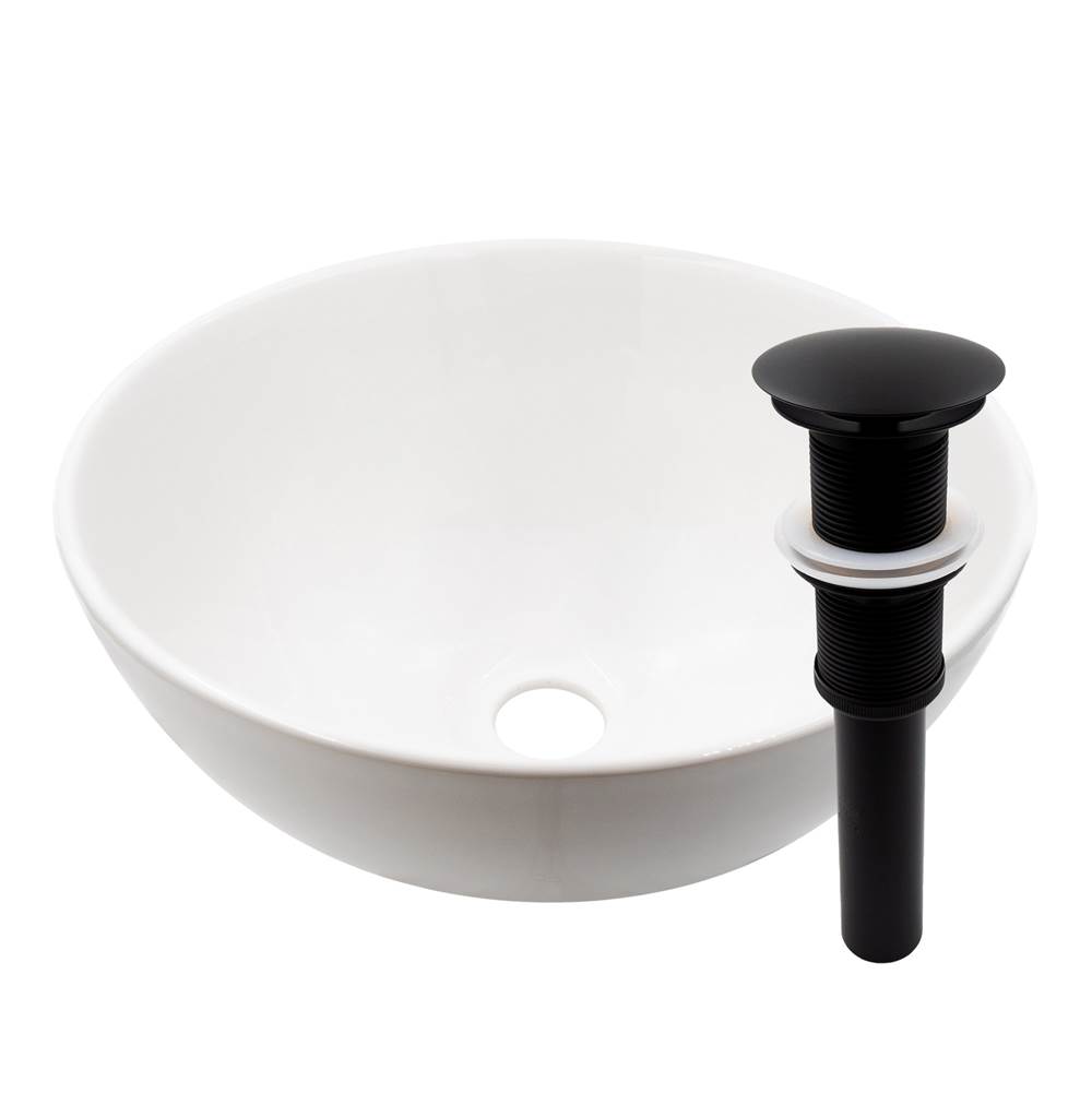 Novatto Mini 12-inch round White Porcelain Sink with Matte Black Pop-up Drain