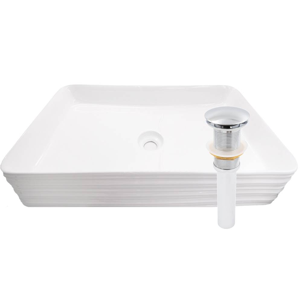 Novatto Rectangular White Porcelain Sink with Chrome Drain Combo