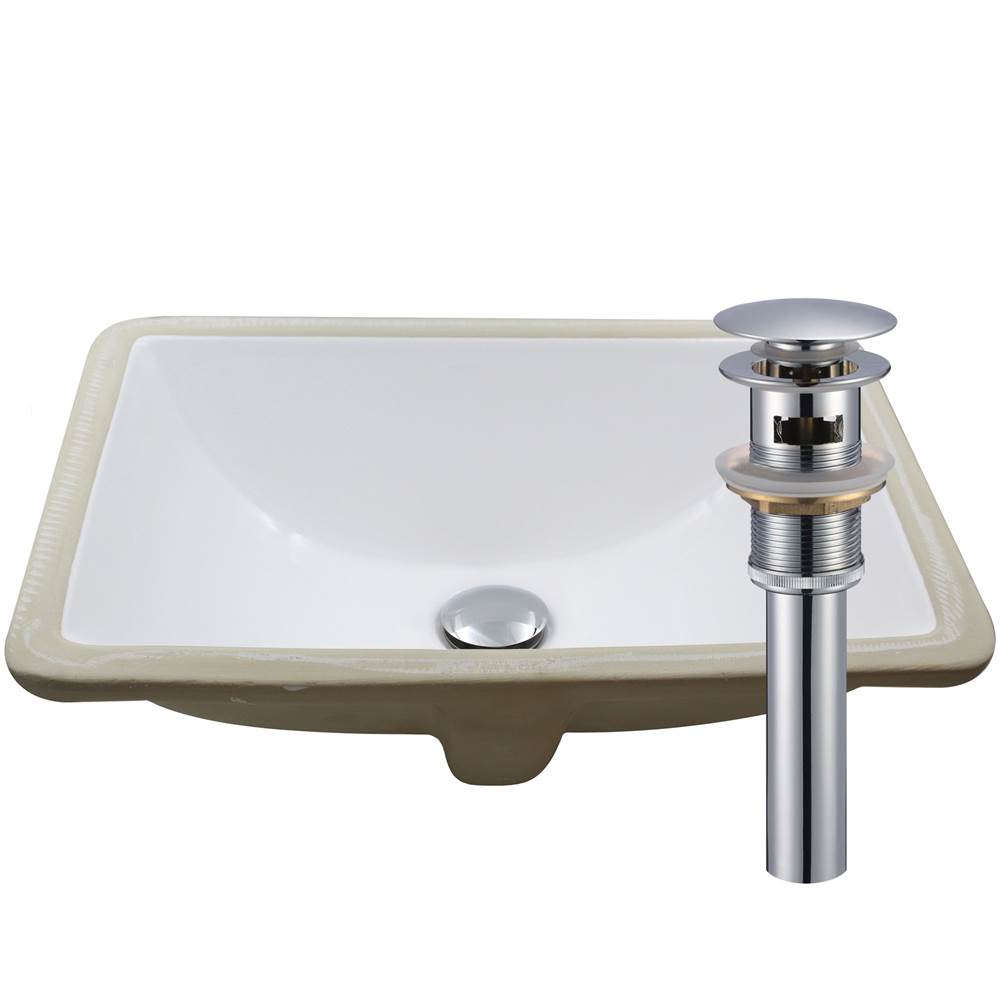 Novatto Rectangular Undermount White Porcleain Sink with Chrome Drain Set