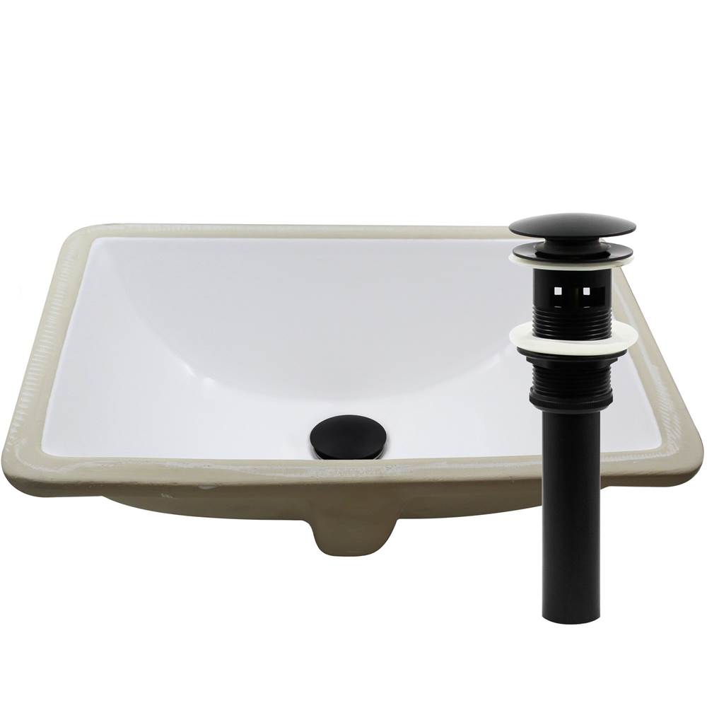Novatto Rectangular Undermount White Porcleain Sink with Matte Black Drain Set