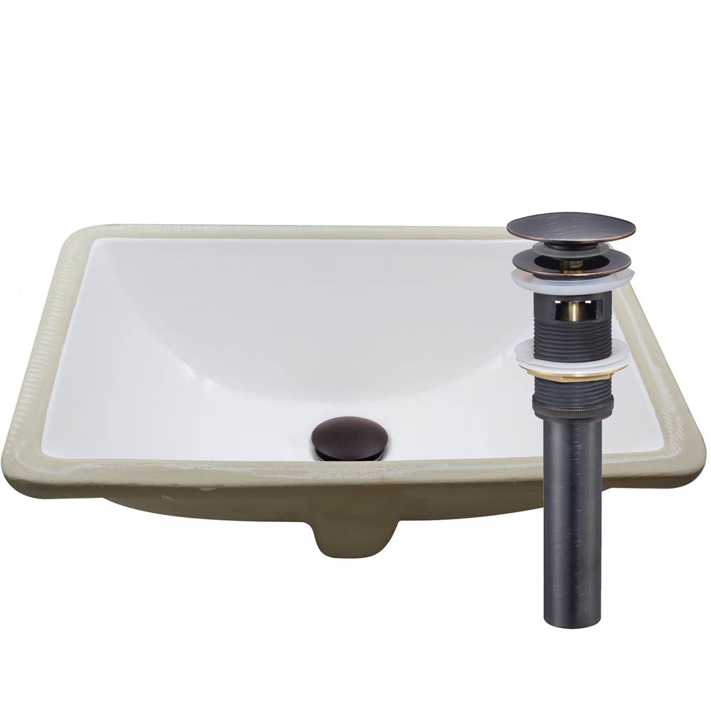 Novatto Rectangular Undermount White Porcleain Sink with Rubbed Bronze Drain Set
