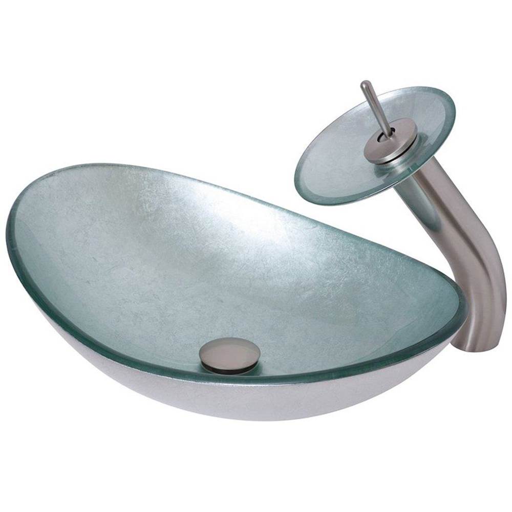 Novatto Novatto Argento Oval Glass Vessel Bathroom Sink Set, Brushed Nickel