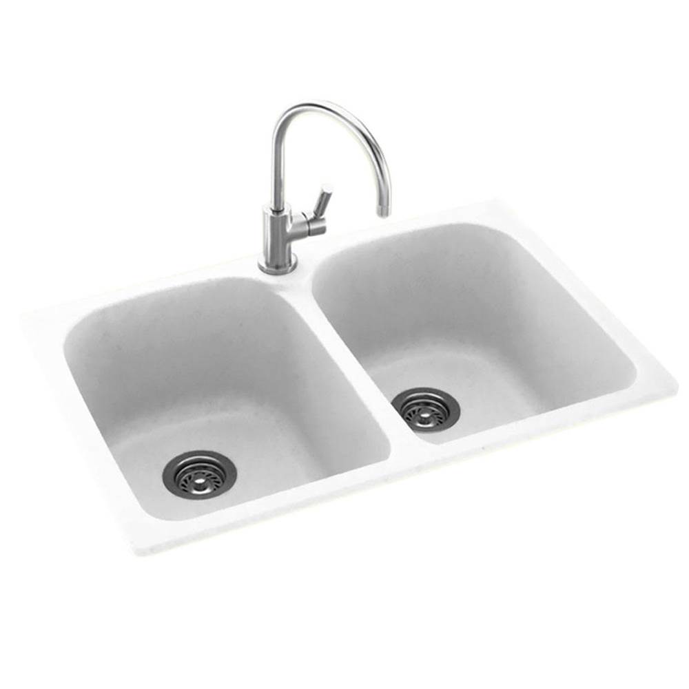 Swan KSLB-3322 22 x 33 Swanstone® Dual Mount Double Bowl Sink in White