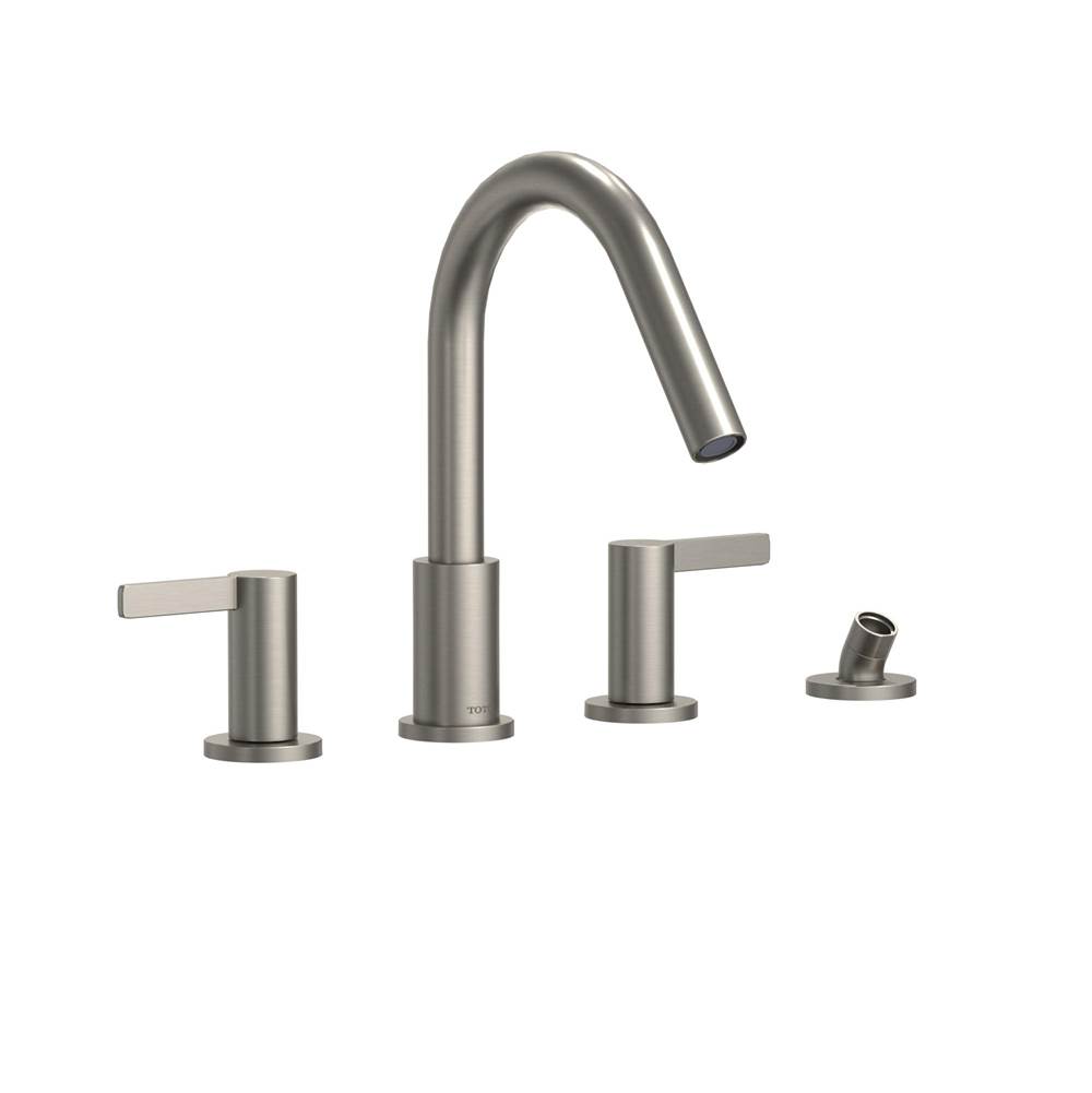 TOTO Toto® Gf Two Lever Handle Deck-Mount Roman Tub Filler Trim With Handshower, Brushed Nickel