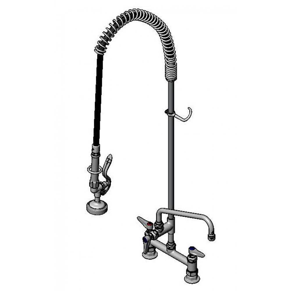 T&S Brass EasyInstall Pre-Rinse, Spring Action, Deck Mount, 8'' Centers, 10'' Add-On Faucet