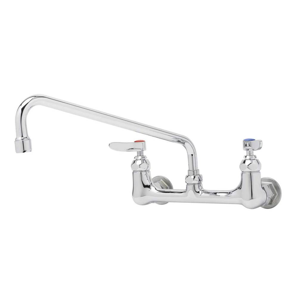 T&S Brass 8'' Double Pantry Faucet, Wall Mount, Handles w/ Anti-Microbial Coating, 12'' Swing Nozzle