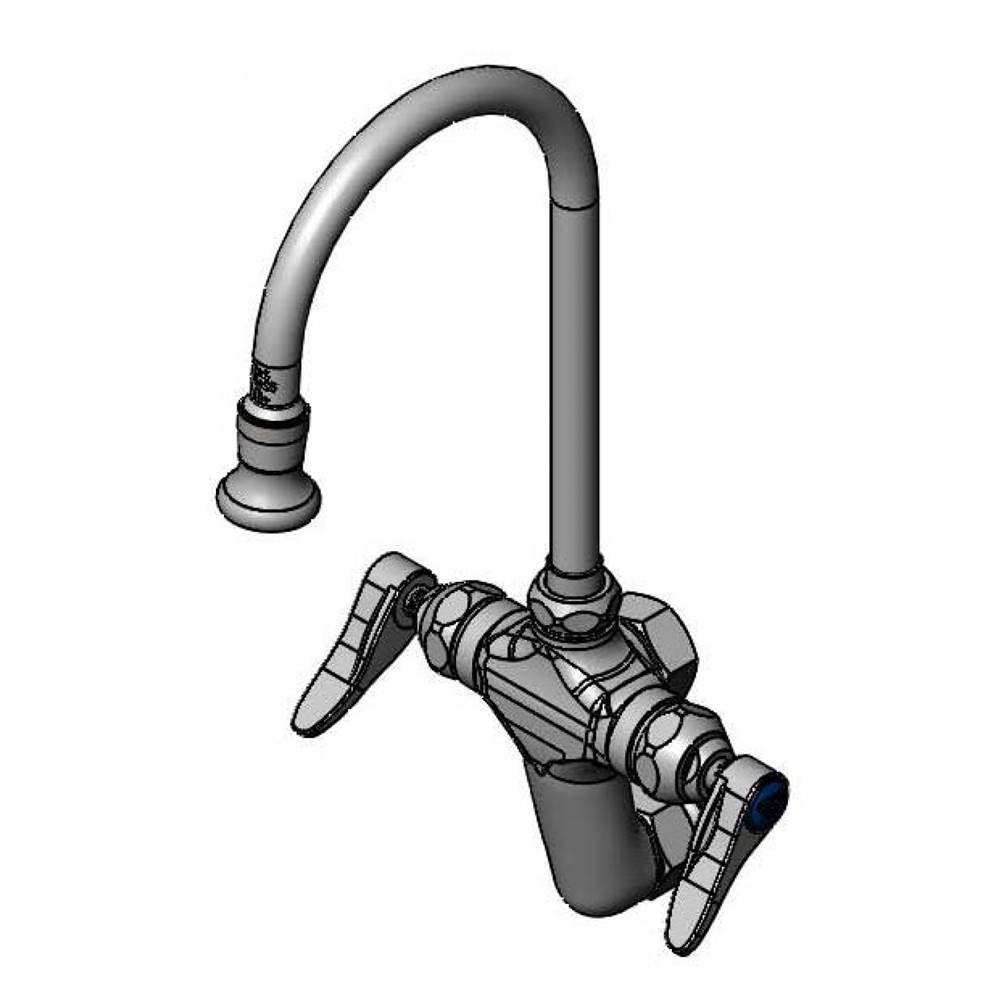 T&S Brass Mixing Faucet, Vertical, Wall Mount, Rigid/Swivel Gooseneck,2.2 GPM Rosespray, 00CC Inlets