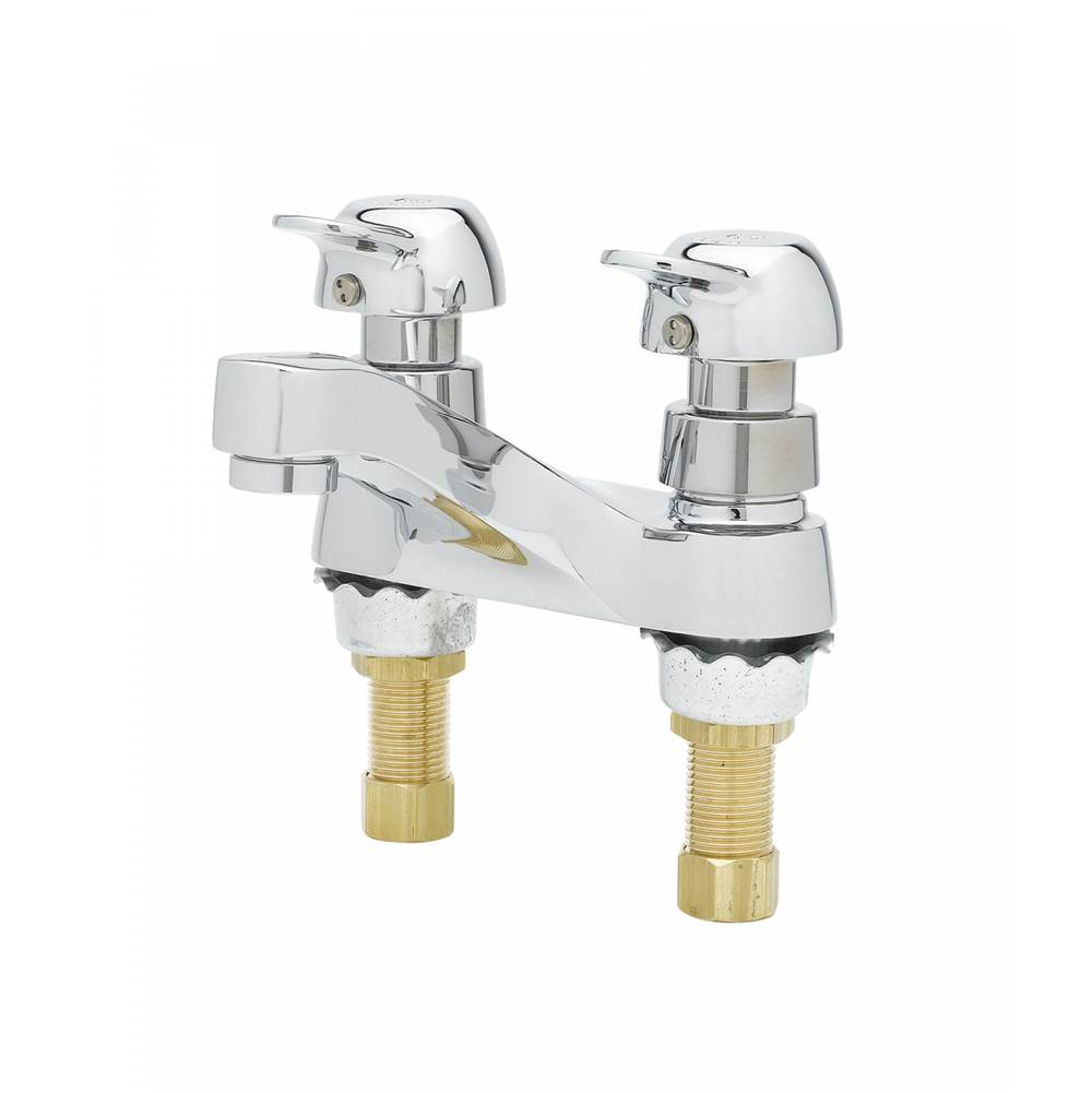 T&S Brass Metering Faucet, Deck Mount, 4'' Centers, Pivot-Action Metering, 0.5 GPM VR Outlet Device