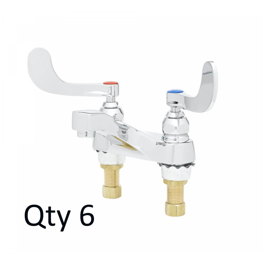 T&S Brass Medical Faucet, Deck Mount, Cast Basin Spout, Aerator, 4'' Wrist Action Handles (Qty. 6)