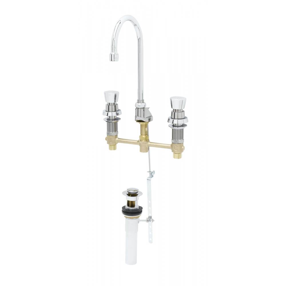 T&S Brass Medical Faucet, Concealed Body, 8'' Centers, Push Button Metering, Swivel/Rigid GN, Pop-Up