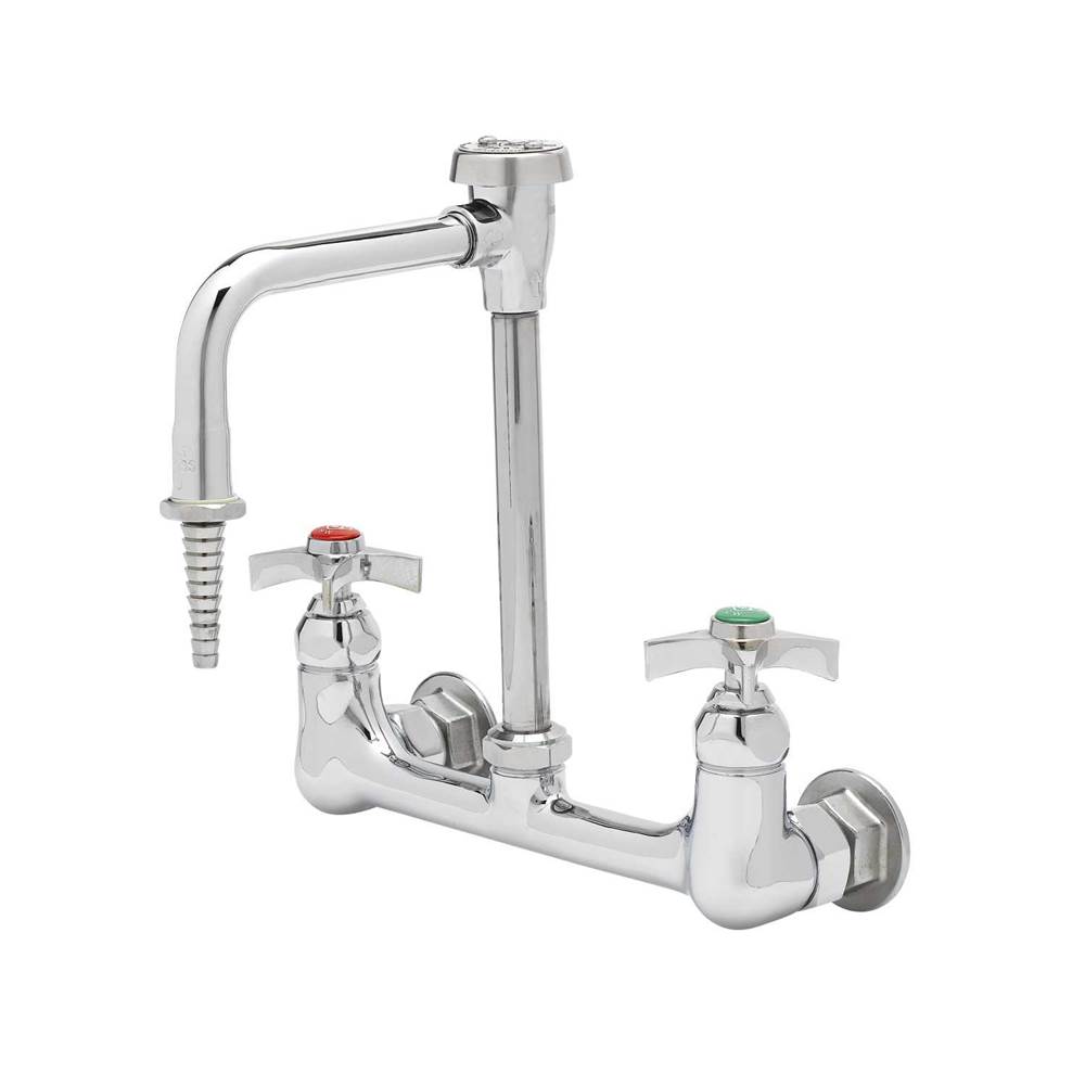 T&S Brass Lab Mixing Faucet, Wall Mount, S/R Vacuum Breaker Nozzle, Serrated Tip, 4-Arm Handles