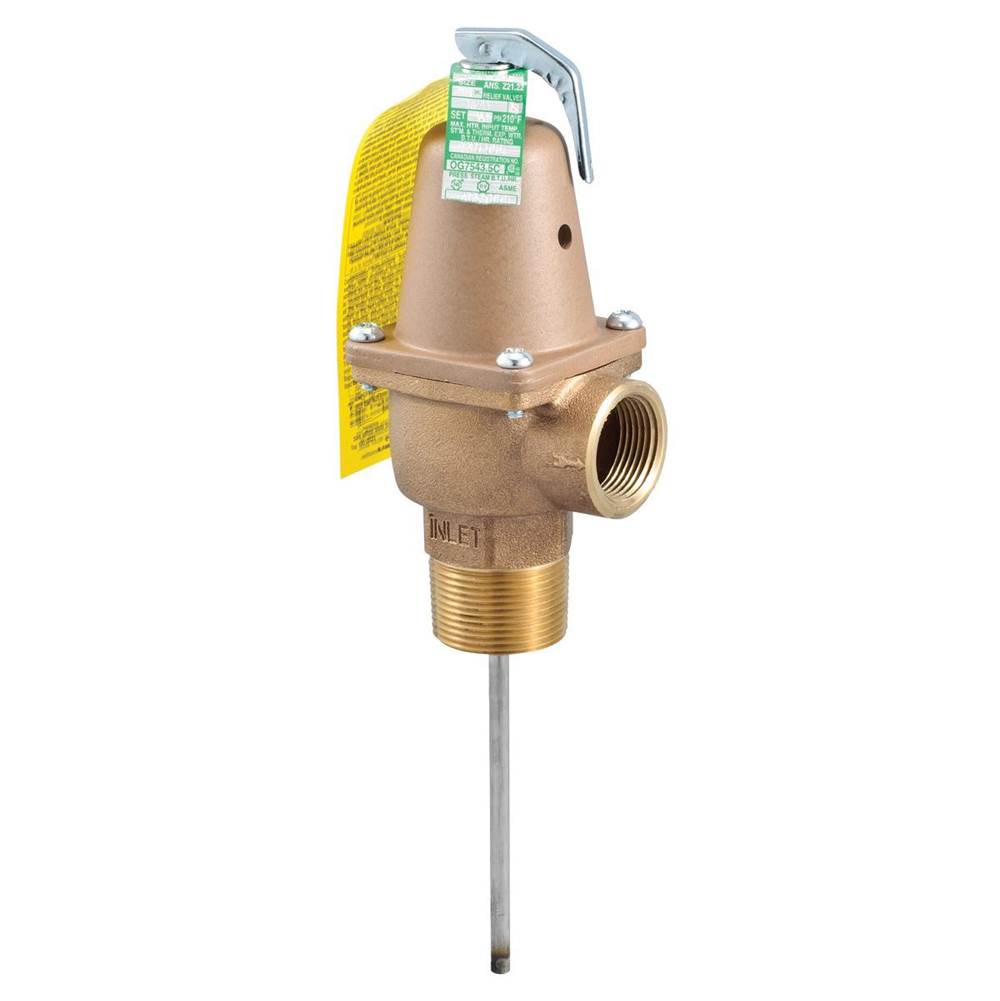 Watts 1 1/4 In Lead Free Automatic Reseating Temperature And Pressure Relief Valve, 150 psi, 210 degree F, 8 In Thermostat
