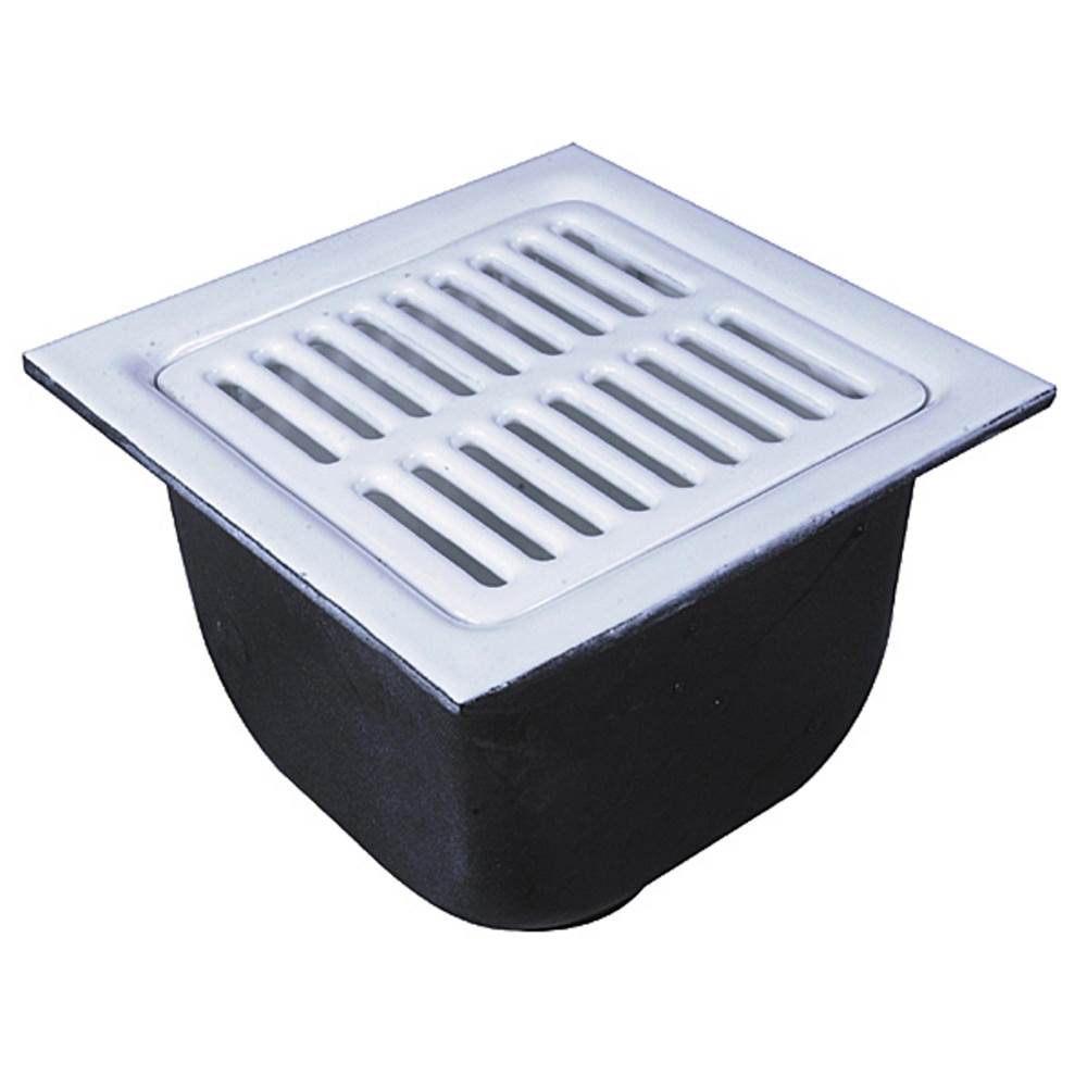 Watts Floor Sink, 12 IN Square x 8 IN Deep, 3/4 Grate, Sanitary, Loose Set NB Grate, PP Dome Bottom Strainer, 3 IN Push On