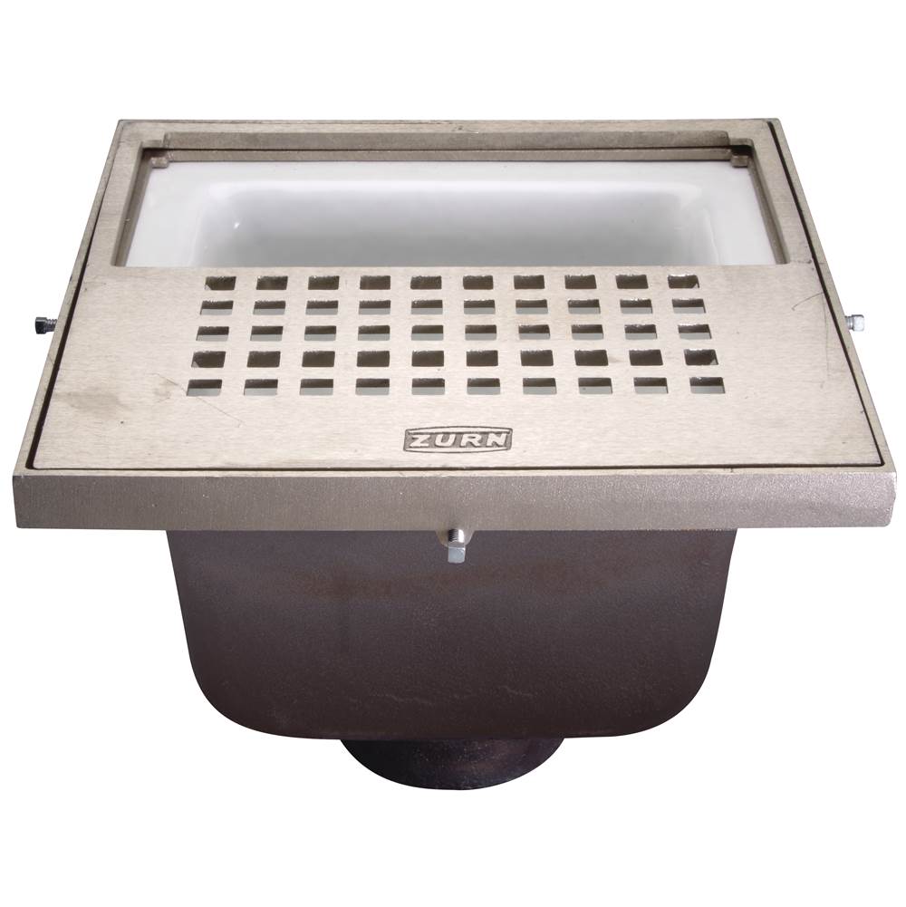 Zurn Industries ZN1900 12'' x 12'' x 6'' Square Nickel Bronze Acid Resisting Enamel Floor Sink with 3'' Neo Loc Outlet and Half Grate