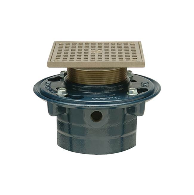 Zurn Industries ZN415 Cast Iron Floor Drain with 6'' Square Adjustable Pol Nckl Strainer with Secured Heel Proof Grate and 2'' No Hub Outlet